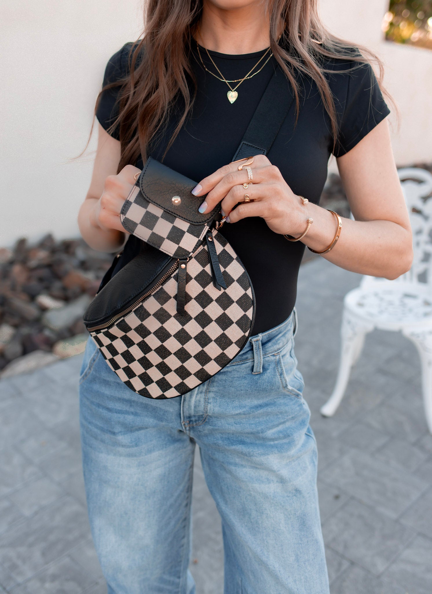 Leather Checkered Knit Patchwork Wallet Attached Shoulder Bag-Purses & Bags-Krush Kandy, Women's Online Fashion Boutique Located in Phoenix, Arizona (Scottsdale Area)