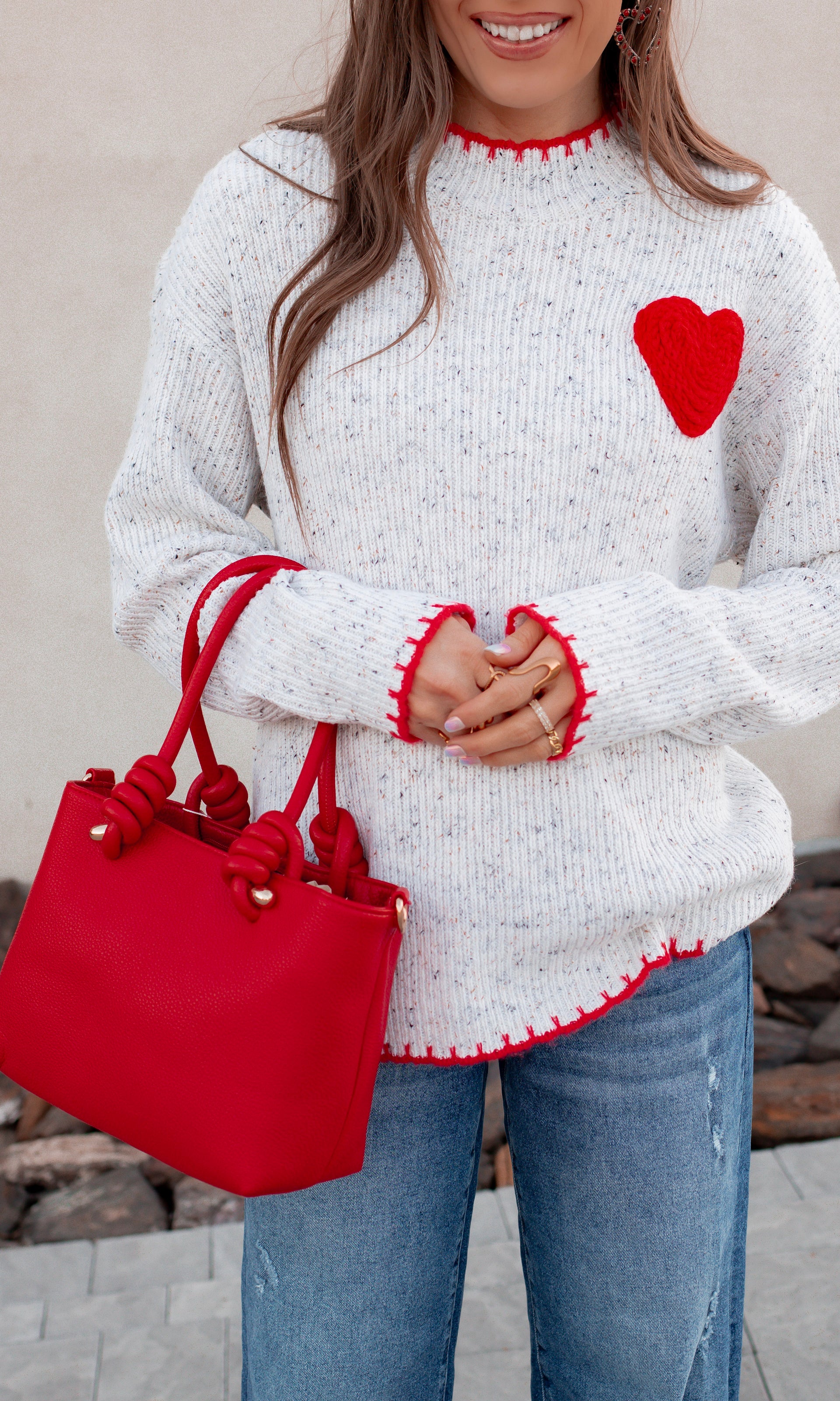 Contrast Valentine Heart Knit Sweater-Sweater-Krush Kandy, Women's Online Fashion Boutique Located in Phoenix, Arizona (Scottsdale Area)