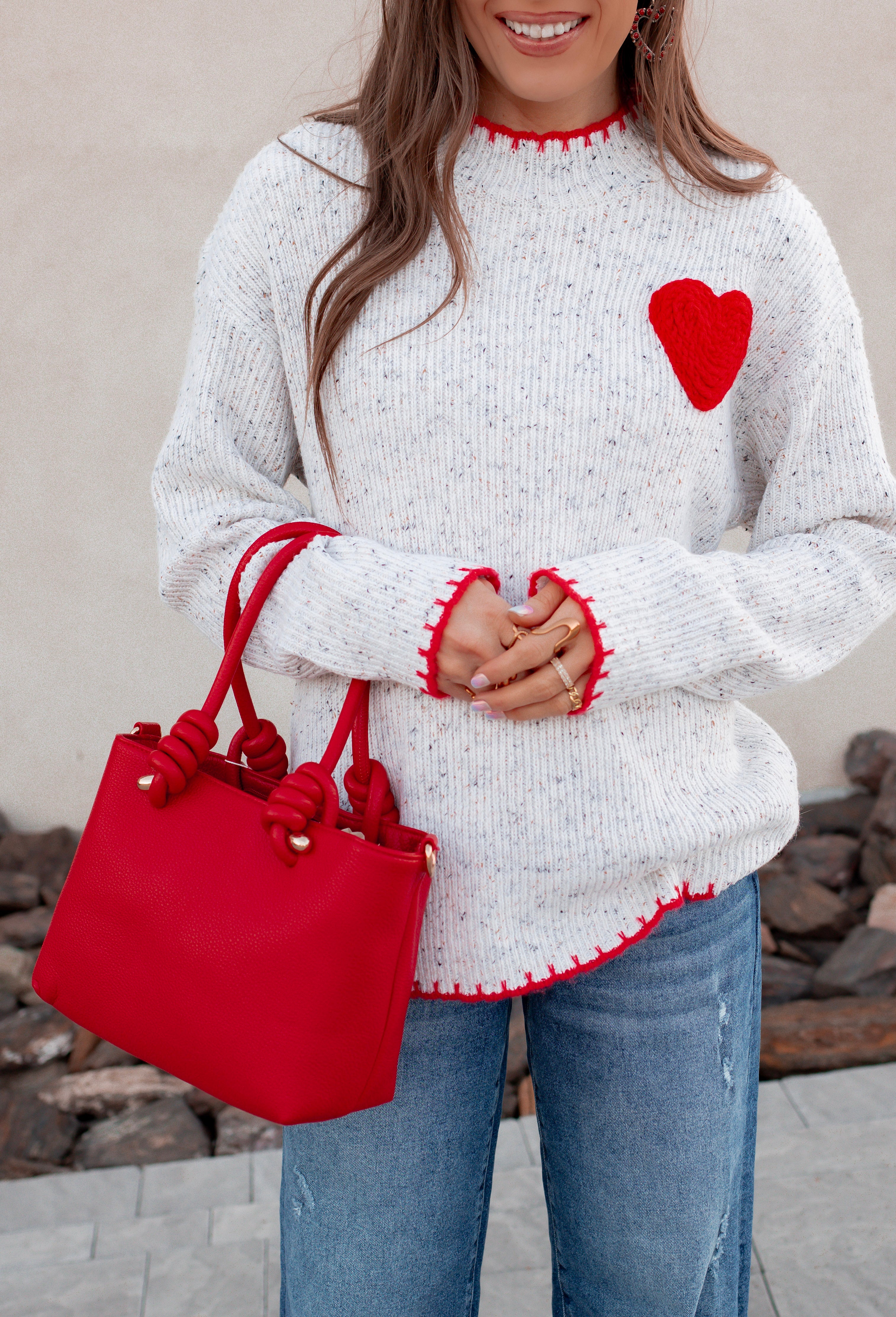 Contrast Valentine Heart Knit Sweater-Sweater-Krush Kandy, Women's Online Fashion Boutique Located in Phoenix, Arizona (Scottsdale Area)
