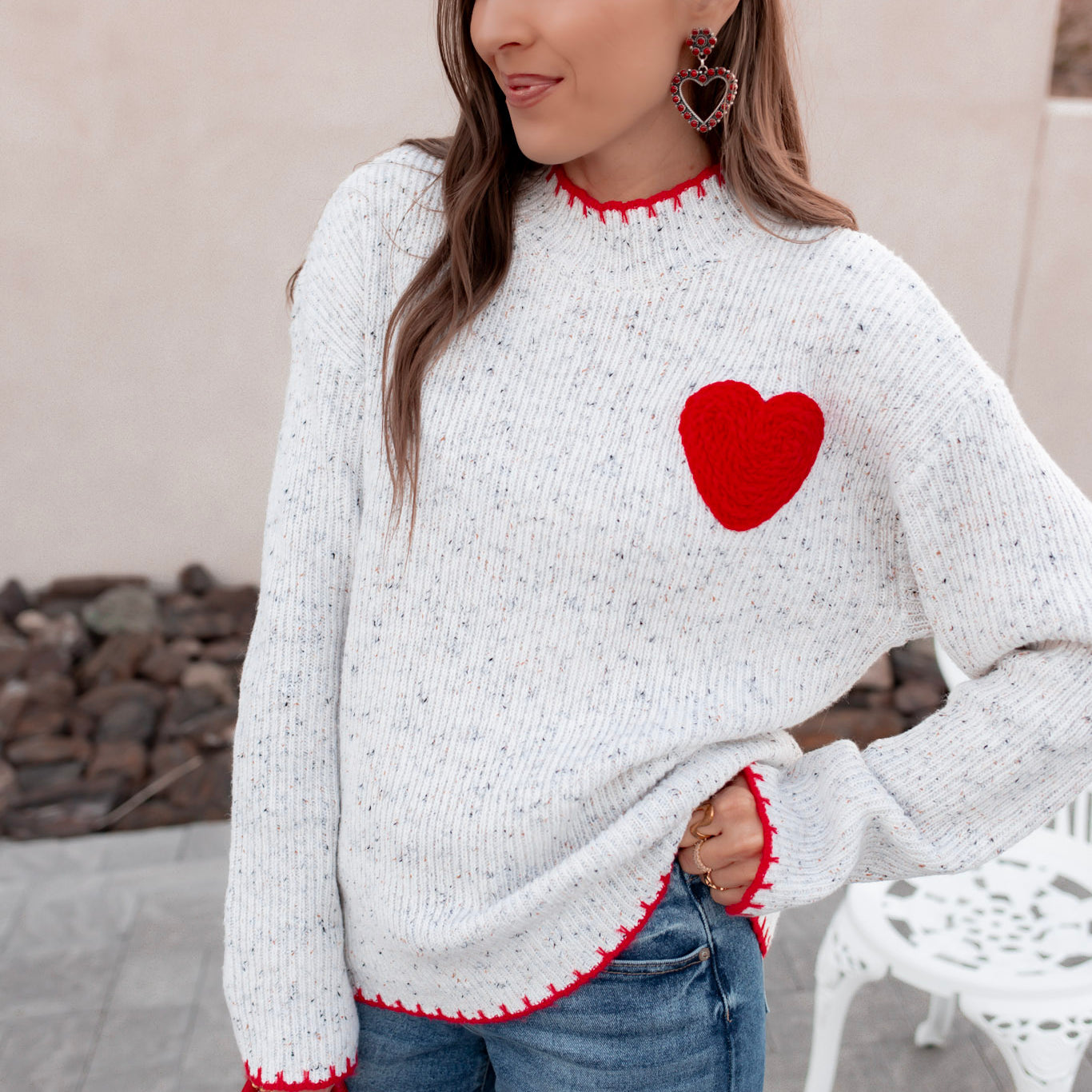 Contrast Valentine Heart Knit Sweater-Sweater-Krush Kandy, Women's Online Fashion Boutique Located in Phoenix, Arizona (Scottsdale Area)