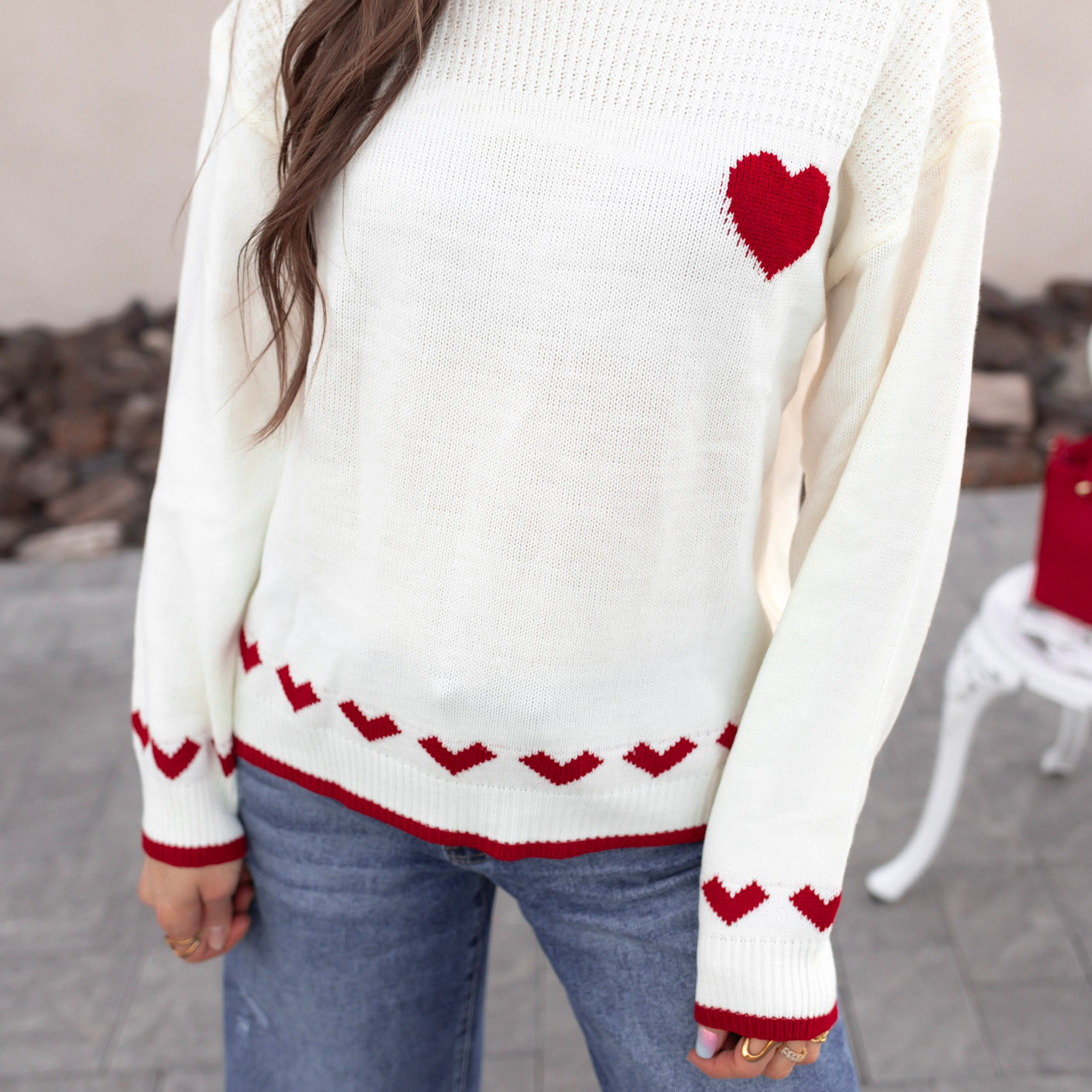 Contrast Heart Knit Sweater-Sweater-Krush Kandy, Women's Online Fashion Boutique Located in Phoenix, Arizona (Scottsdale Area)