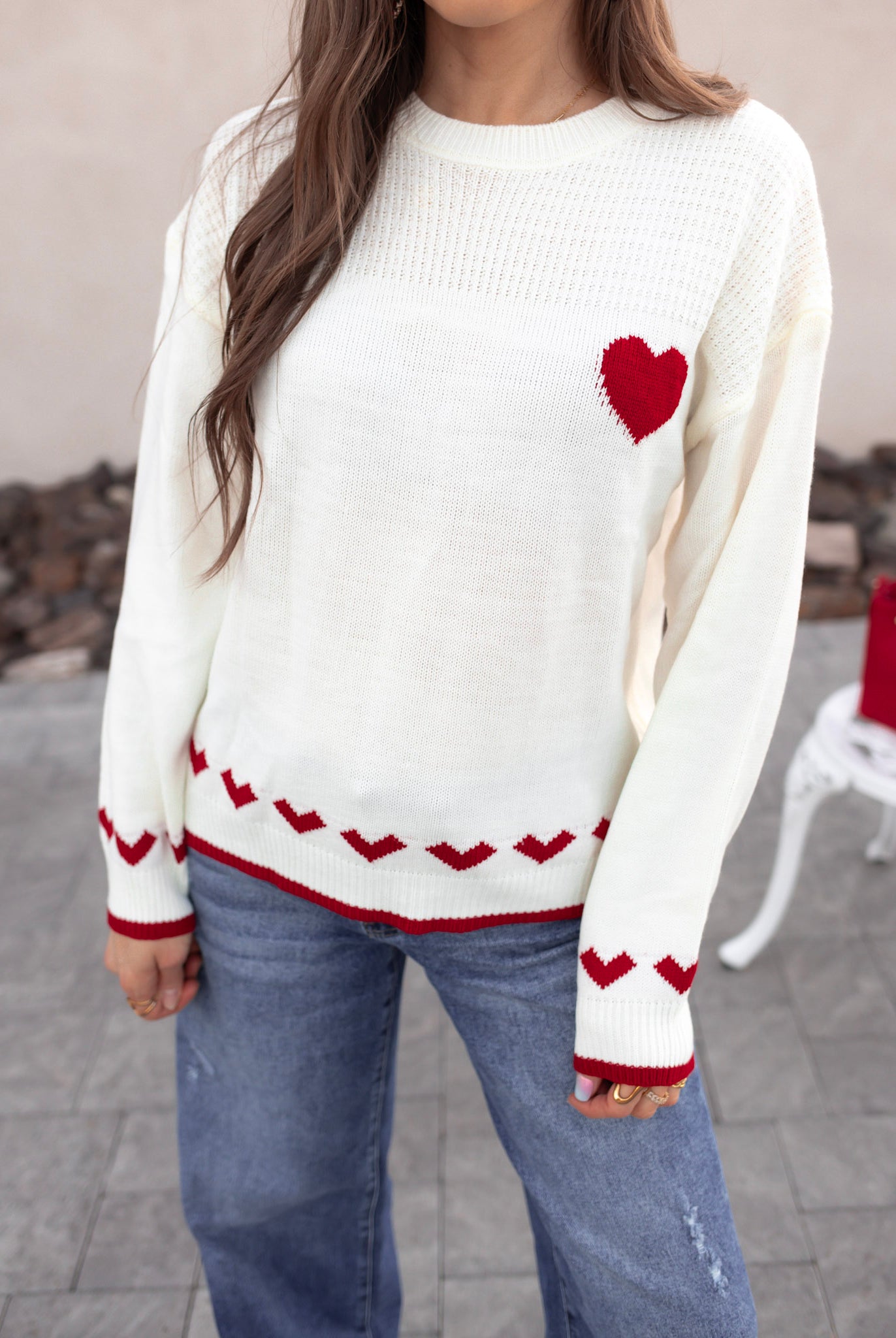 Contrast Heart Knit Sweater-Sweater-Krush Kandy, Women's Online Fashion Boutique Located in Phoenix, Arizona (Scottsdale Area)