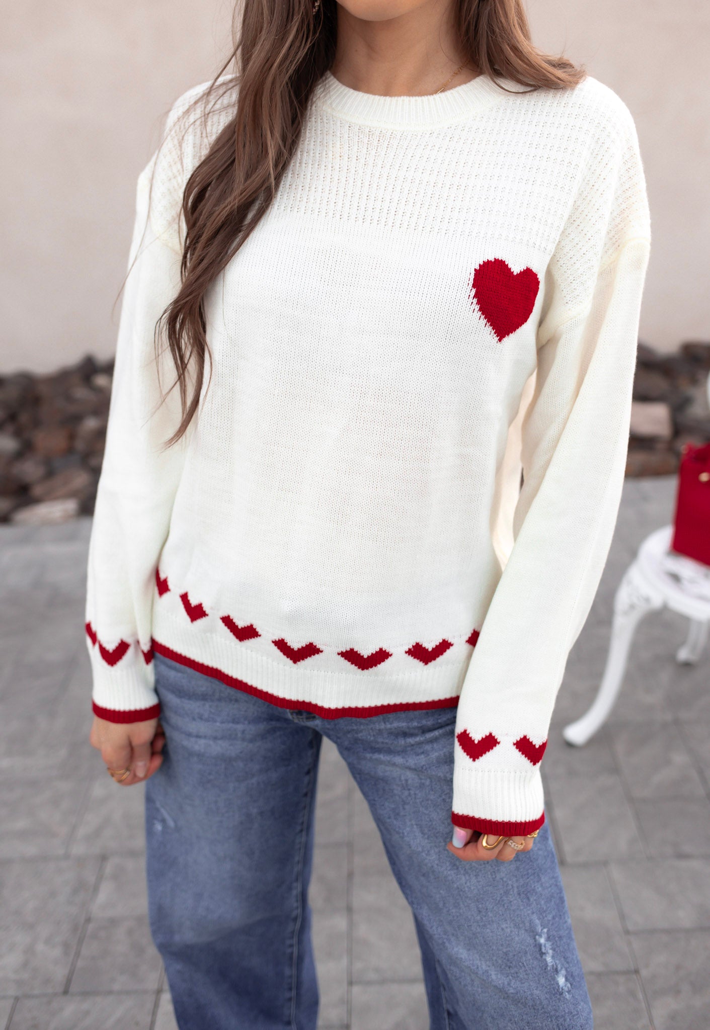 Contrast Heart Knit Sweater-Sweater-Krush Kandy, Women's Online Fashion Boutique Located in Phoenix, Arizona (Scottsdale Area)