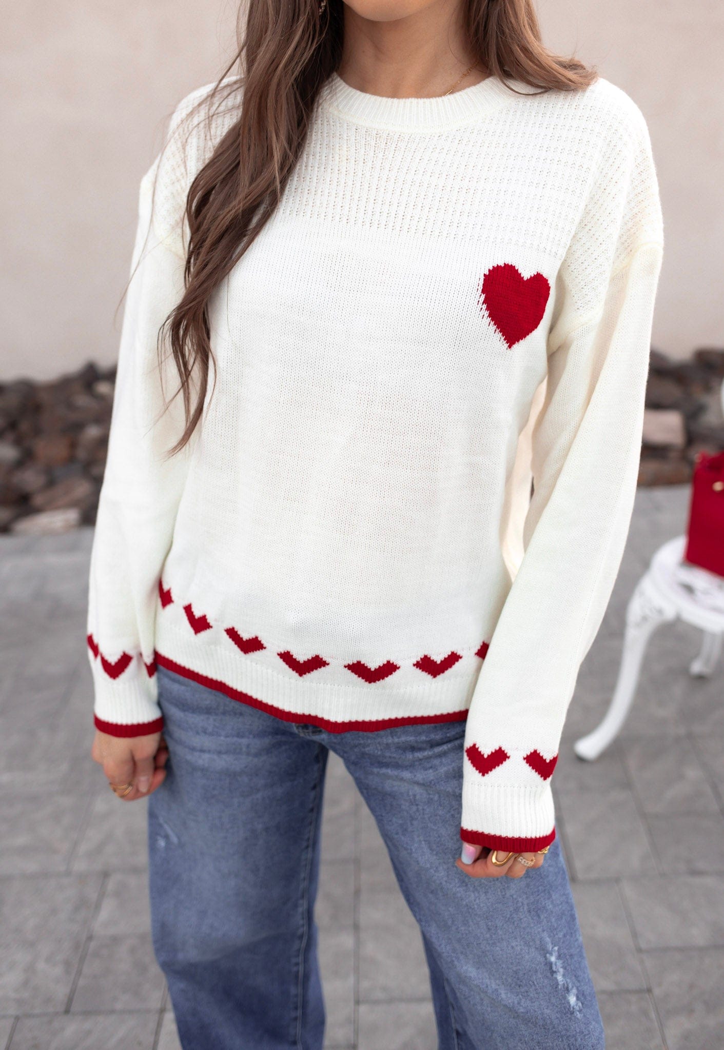Contrast Heart Knit Sweater-Sweater-Krush Kandy, Women's Online Fashion Boutique Located in Phoenix, Arizona (Scottsdale Area)