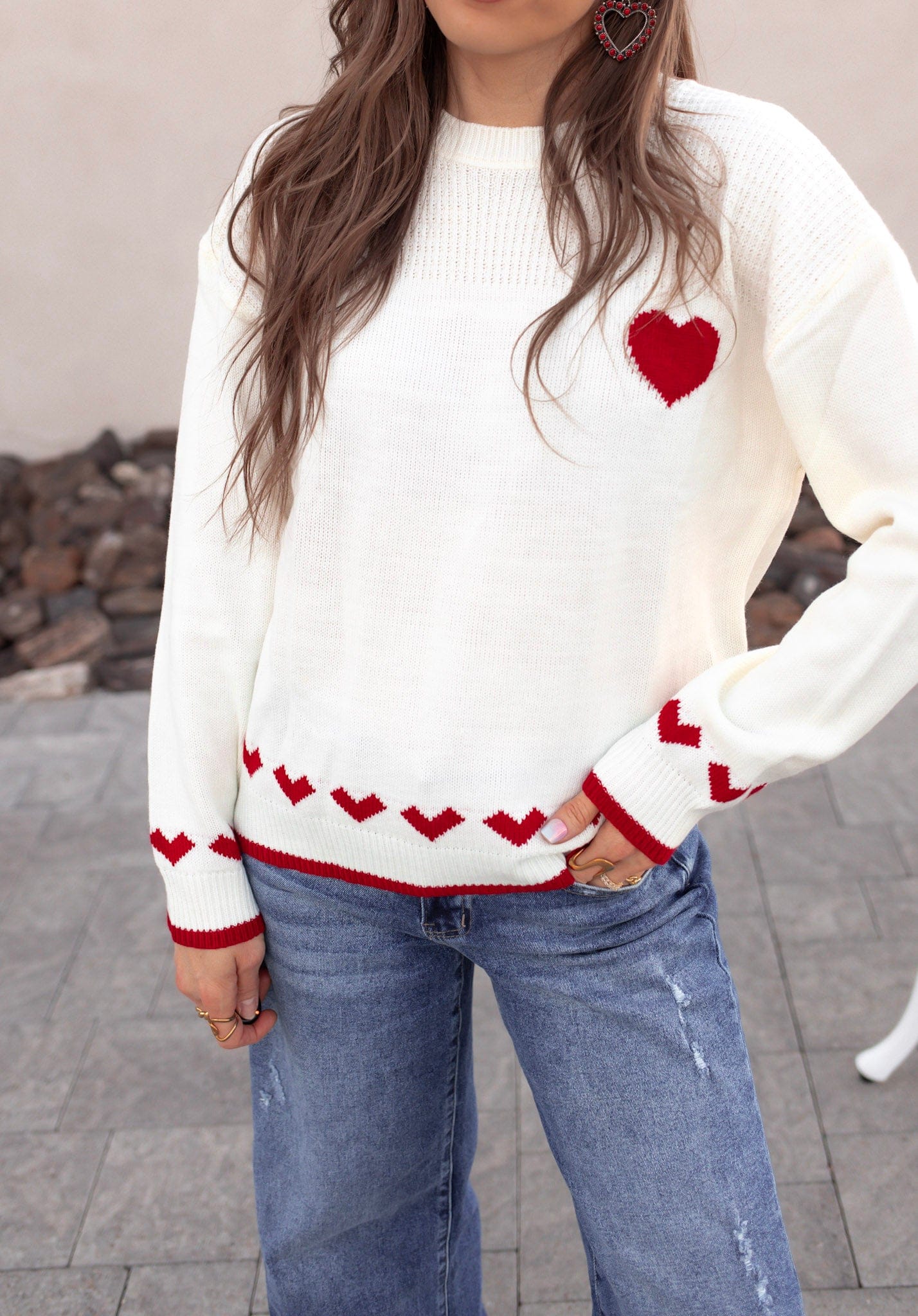 Contrast Heart Knit Sweater-Sweater-Krush Kandy, Women's Online Fashion Boutique Located in Phoenix, Arizona (Scottsdale Area)