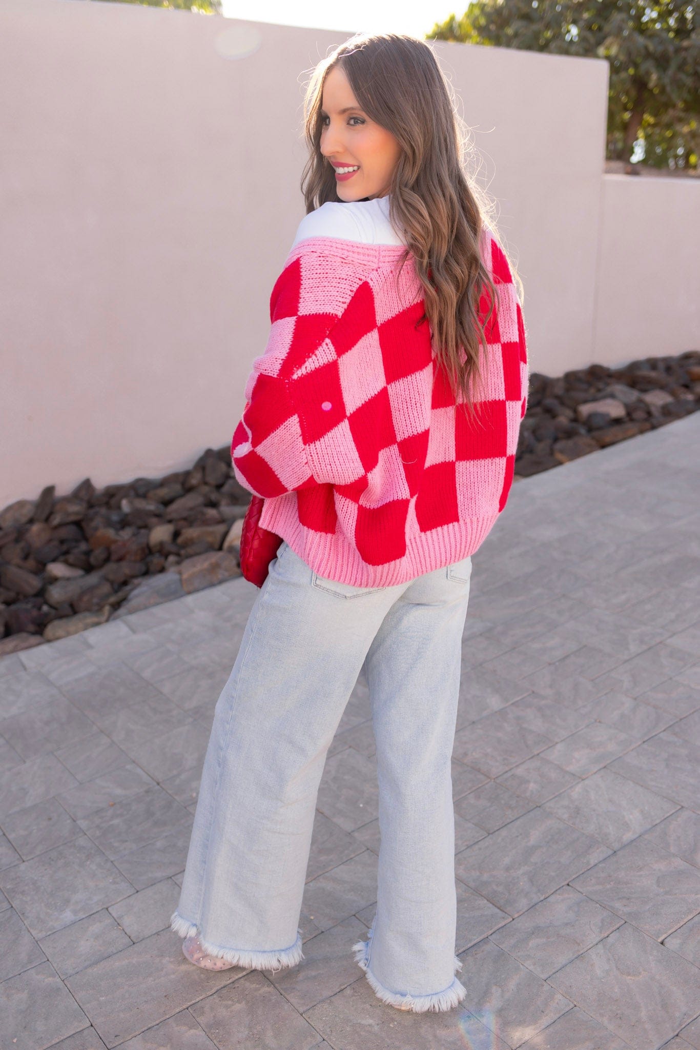 Cupid's Valentine Red & Pink Checker Cardigan-Cardigan-Krush Kandy, Women's Online Fashion Boutique Located in Phoenix, Arizona (Scottsdale Area)