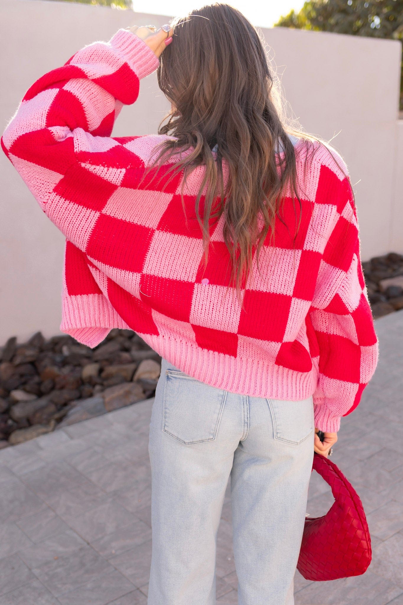 Cupid's Valentine Red & Pink Checker Cardigan-Cardigan-Krush Kandy, Women's Online Fashion Boutique Located in Phoenix, Arizona (Scottsdale Area)