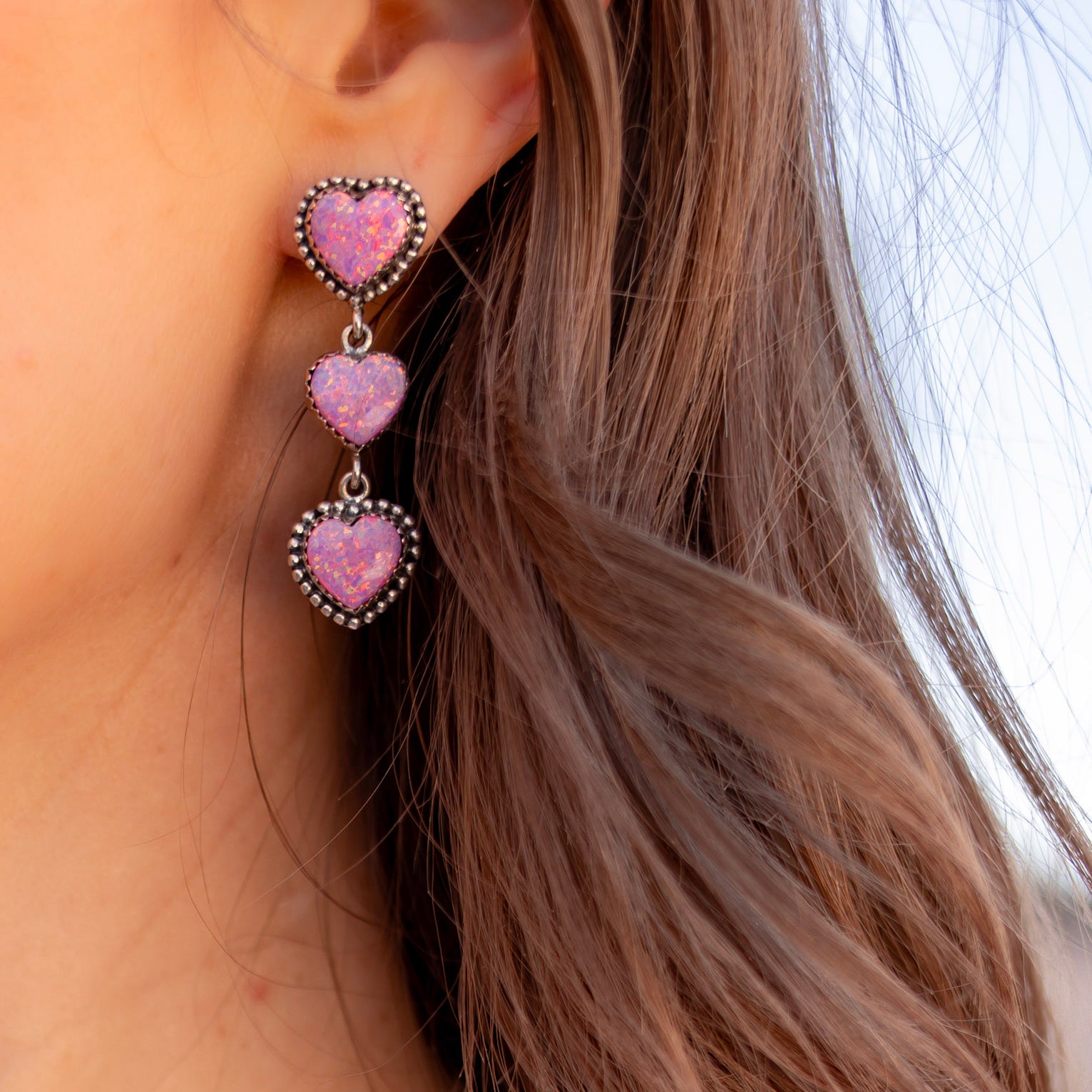 Trifecta Heart Drop Sterling Silver Earrings | 9 Stone Options | Pre-Order