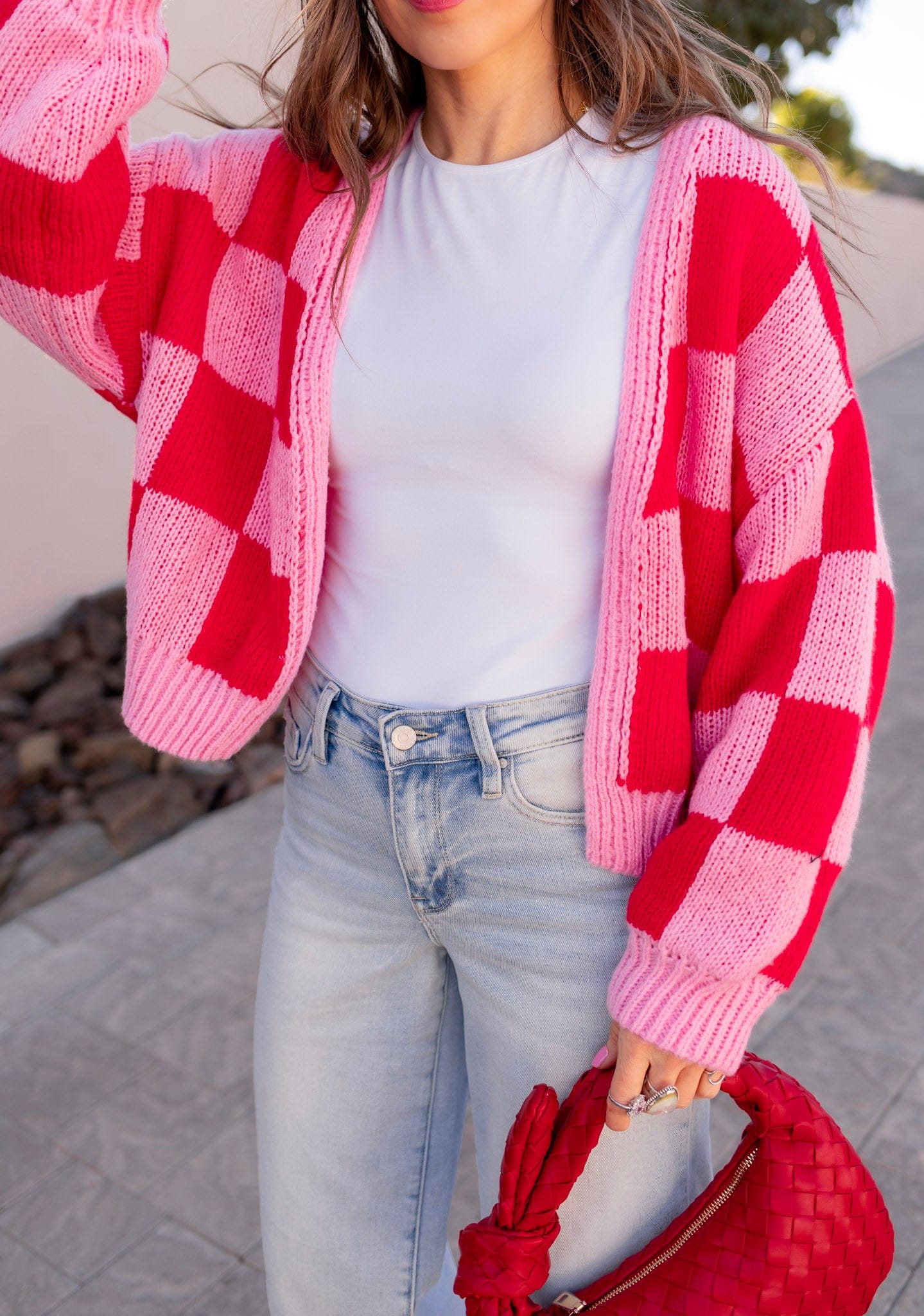Cupid's Valentine Red & Pink Checker Cardigan-Cardigan-Krush Kandy, Women's Online Fashion Boutique Located in Phoenix, Arizona (Scottsdale Area)