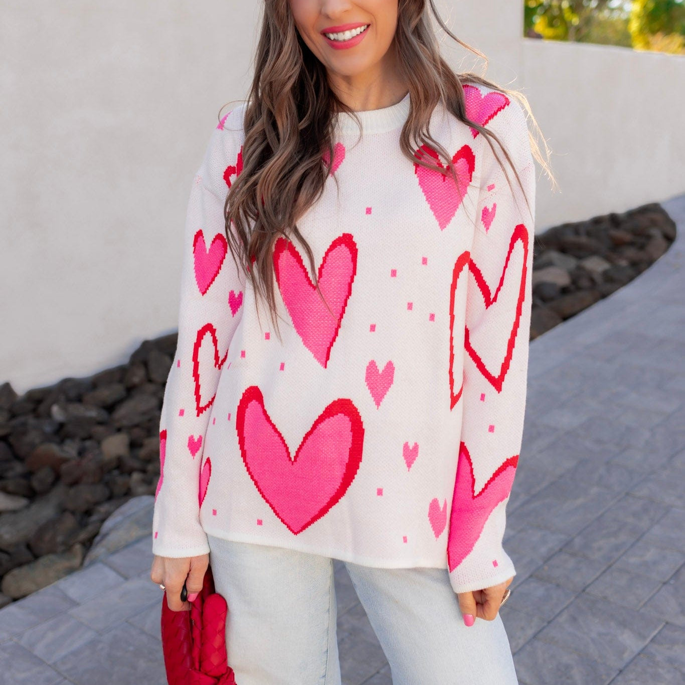 So In Love Pink & Red Heart Sweater-Sweater-Krush Kandy, Women's Online Fashion Boutique Located in Phoenix, Arizona (Scottsdale Area)