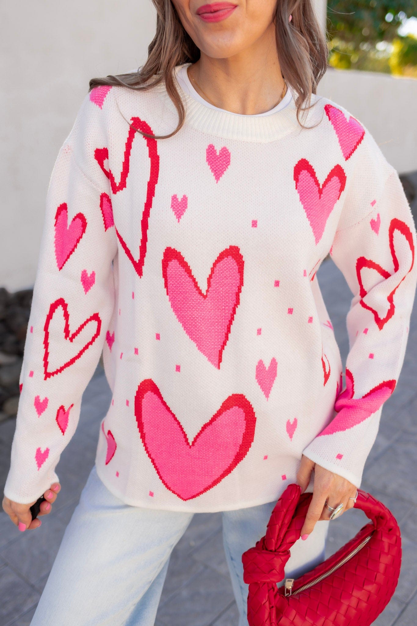 So In Love Pink & Red Heart Sweater-Sweater-Krush Kandy, Women's Online Fashion Boutique Located in Phoenix, Arizona (Scottsdale Area)