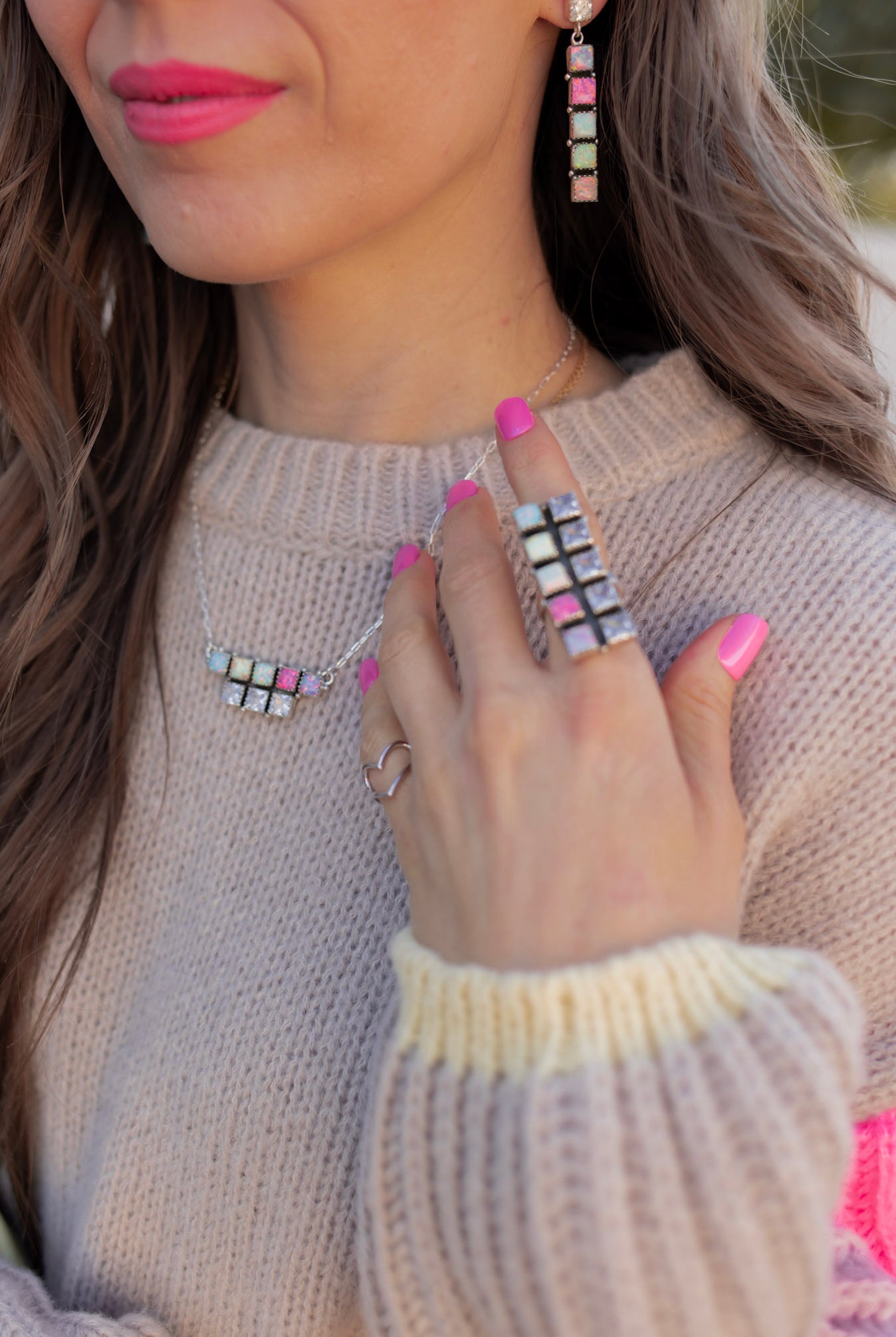 Multi Opal & Crystal Bar Set MADE TO ORDER-Chain Necklaces-Krush Kandy, Women's Online Fashion Boutique Located in Phoenix, Arizona (Scottsdale Area)