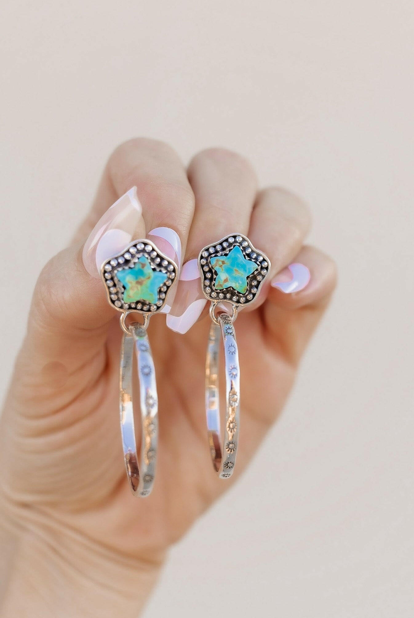 Star Stamped Hoop Sterling Silver Stone Earring MADE TO ORDER-Drop Earrings-Krush Kandy, Women's Online Fashion Boutique Located in Phoenix, Arizona (Scottsdale Area)