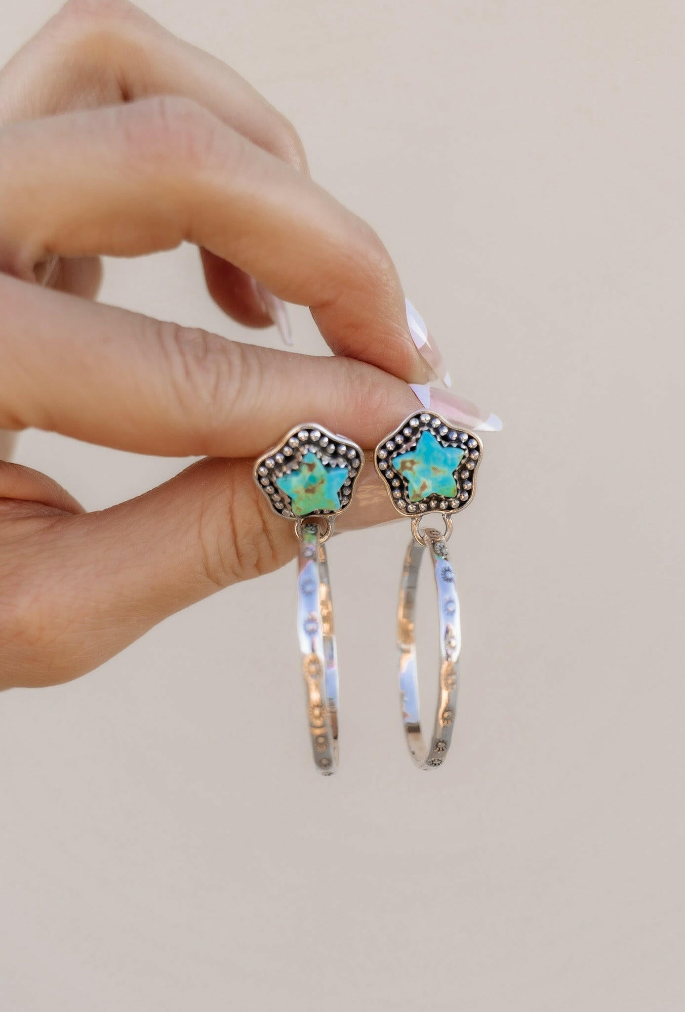 Star Stamped Hoop Sterling Silver Stone Earring MADE TO ORDER-Drop Earrings-Krush Kandy, Women's Online Fashion Boutique Located in Phoenix, Arizona (Scottsdale Area)