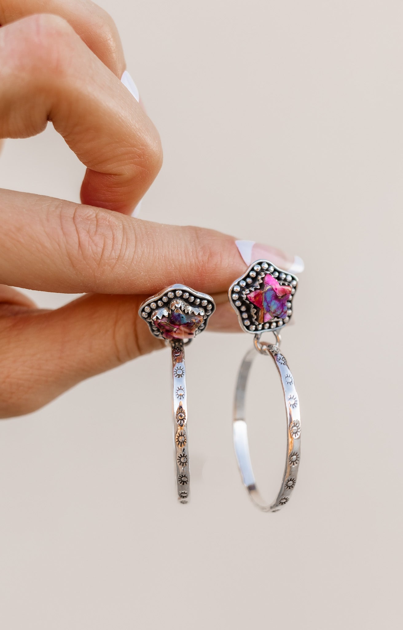Star Stamped Hoop Sterling Silver Stone Earring | PREORDER NOW OPEN-Earrings-Krush Kandy, Women's Online Fashion Boutique Located in Phoenix, Arizona (Scottsdale Area)