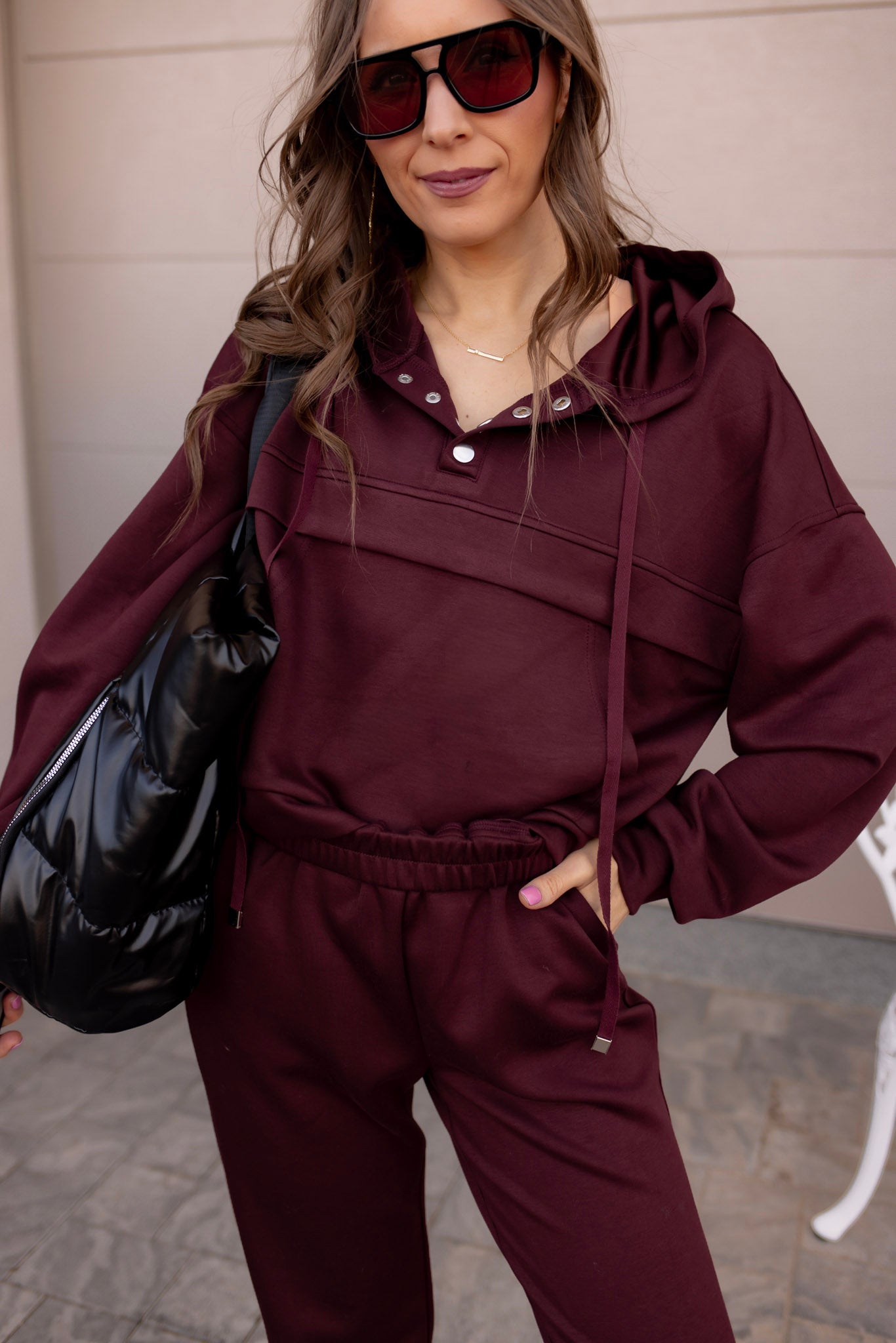 Busy Bee Button Drawstring Cropped Hoodie Jogger 2pcs Set-2 Piece Outfit Sets-Krush Kandy, Women's Online Fashion Boutique Located in Phoenix, Arizona (Scottsdale Area)