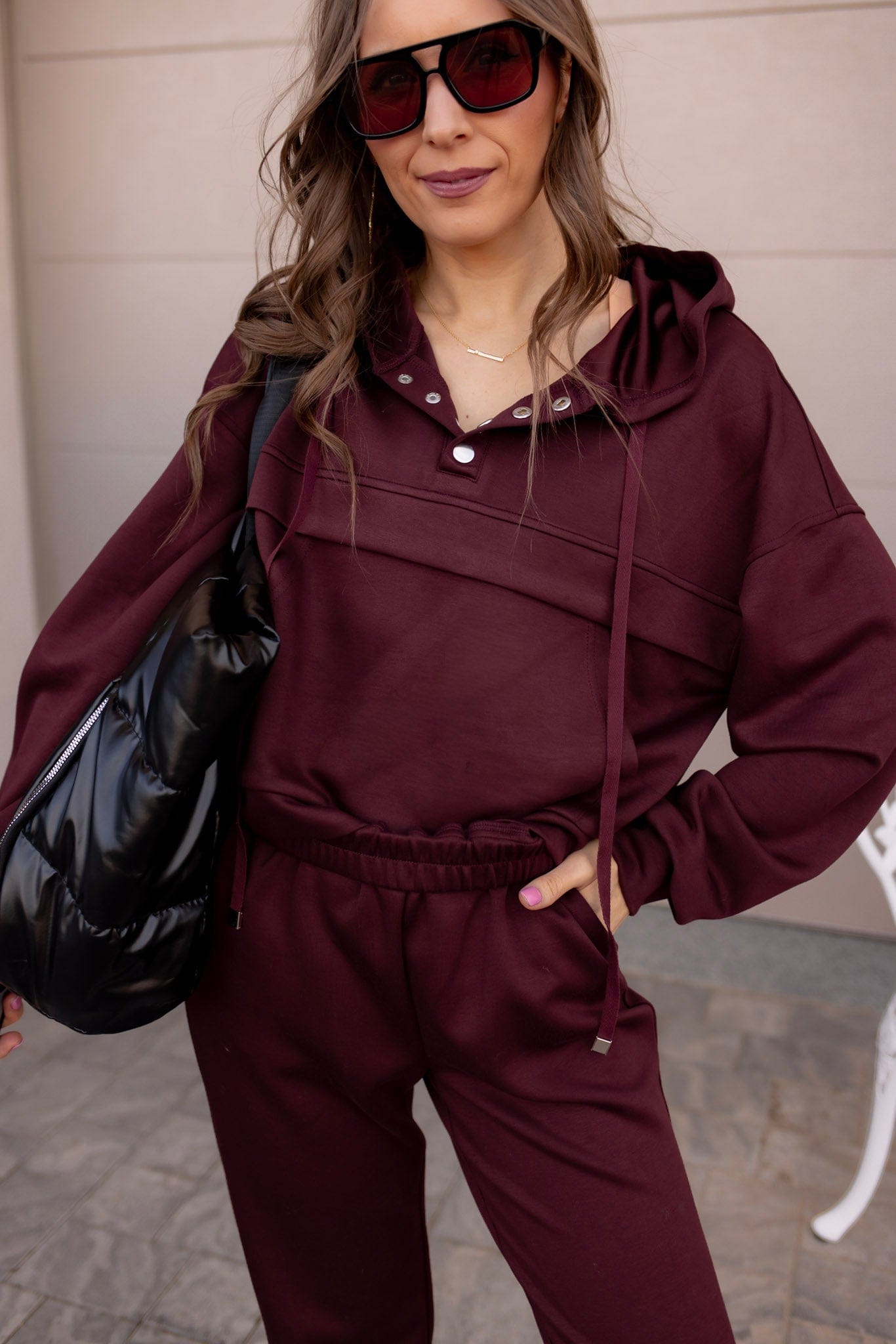 Busy Bee Button Drawstring Cropped Hoodie Jogger 2pcs Set-2 Piece Outfit Sets-Krush Kandy, Women's Online Fashion Boutique Located in Phoenix, Arizona (Scottsdale Area)