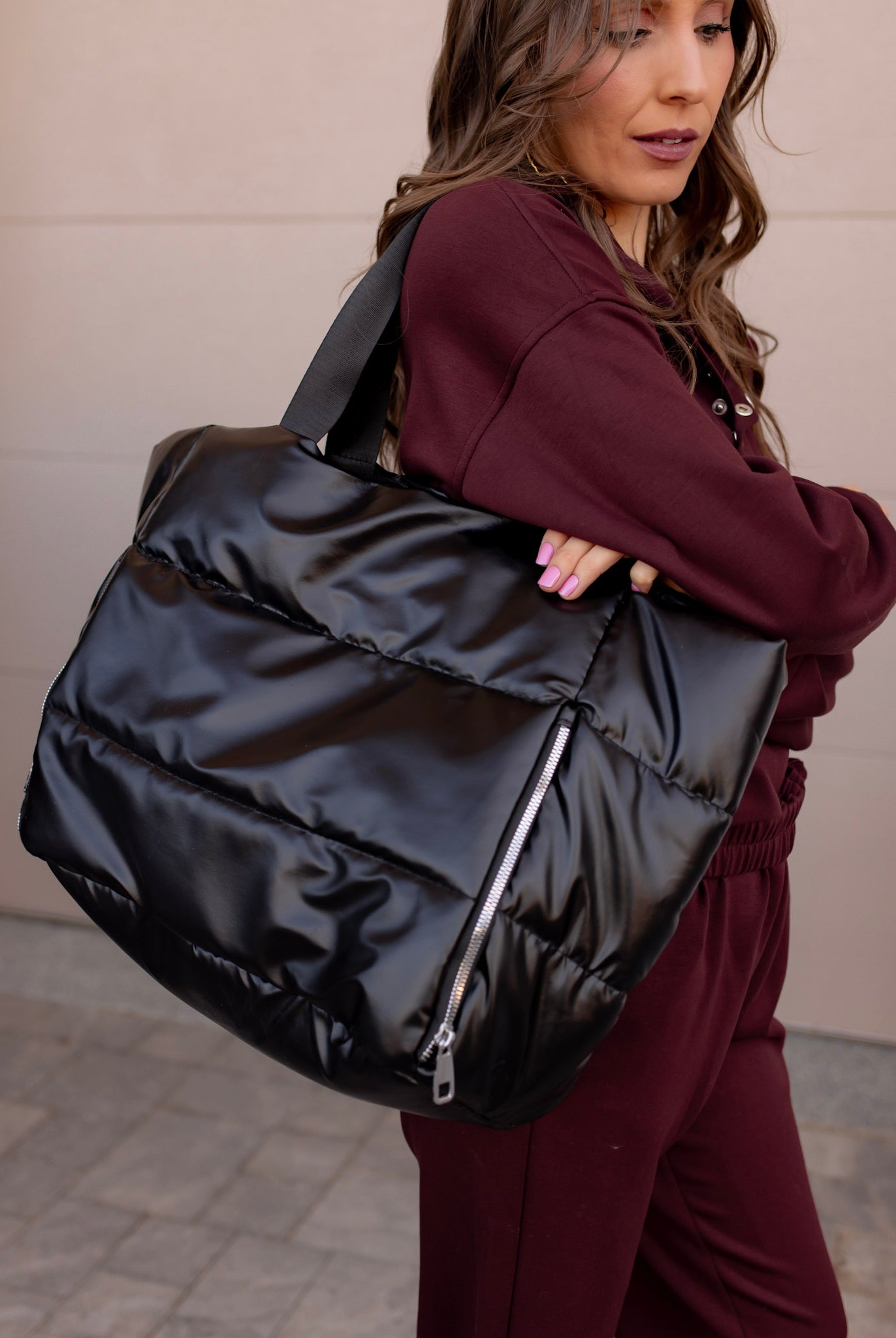 Noir Metallic Puffer Tote-Purses & Bags-Krush Kandy, Women's Online Fashion Boutique Located in Phoenix, Arizona (Scottsdale Area)