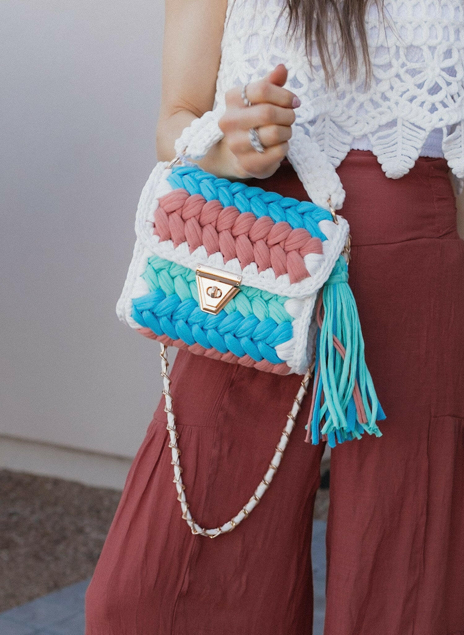 Cotton Candy Weave Handmade Crochet Purse-handbags-Krush Kandy, Women's Online Fashion Boutique Located in Phoenix, Arizona (Scottsdale Area)