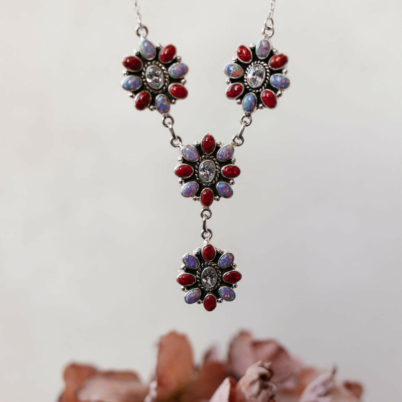 Lariat Blossom Stone Necklace-Lariat and Y Necklaces-Krush Kandy, Women's Online Fashion Boutique Located in Phoenix, Arizona (Scottsdale Area)