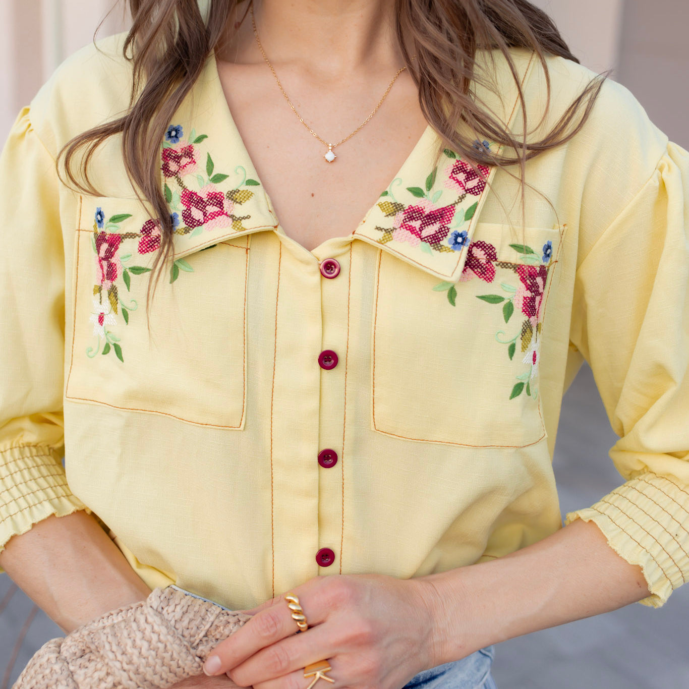 S-5X Garden Daydream Floral Embroidered Blouse