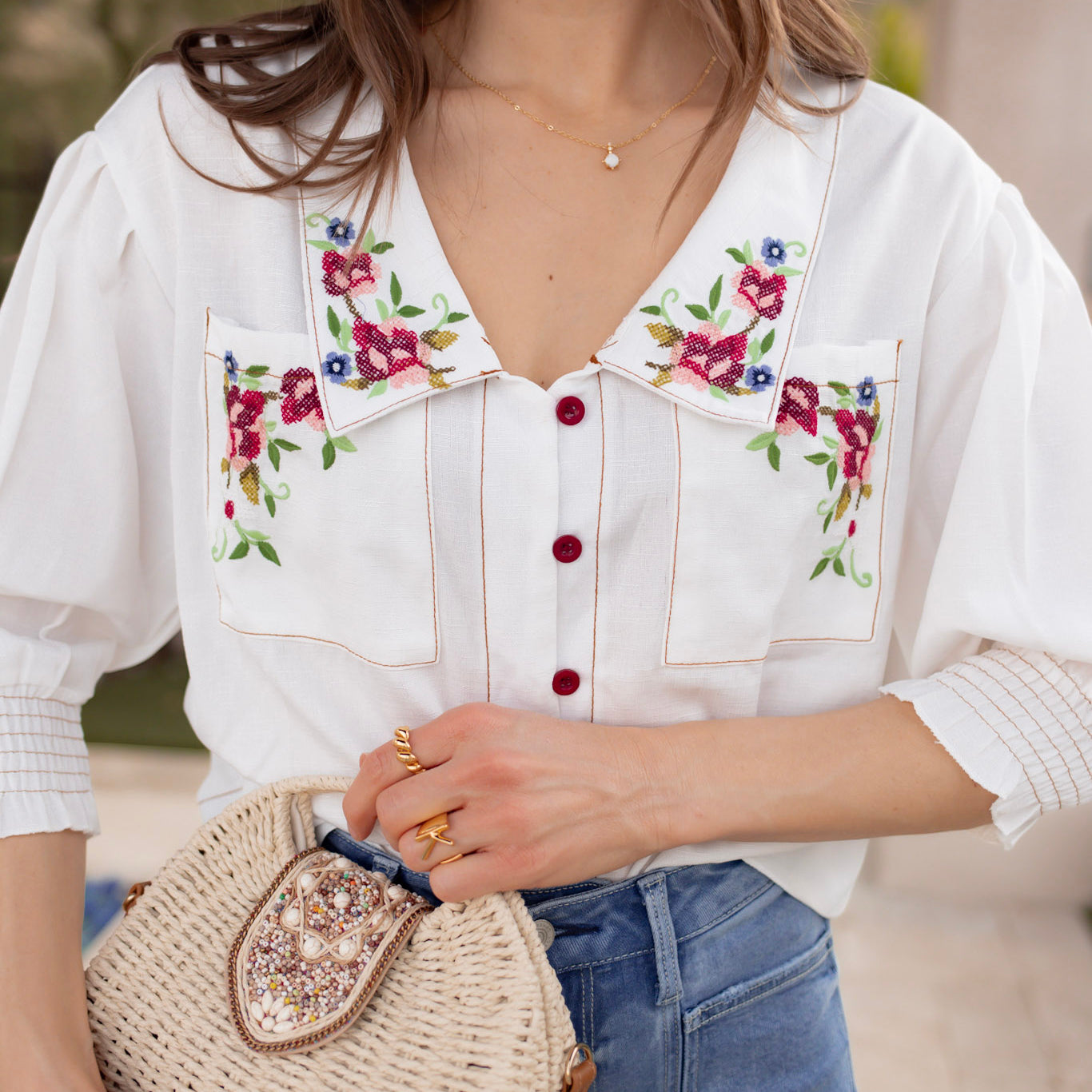 S-5X Garden Daydream Floral Embroidered Blouse