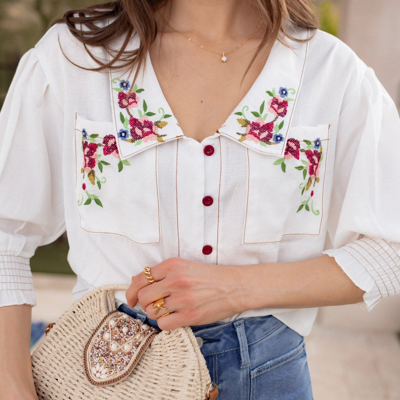 Garden Daydream Floral Embroidered Blouse