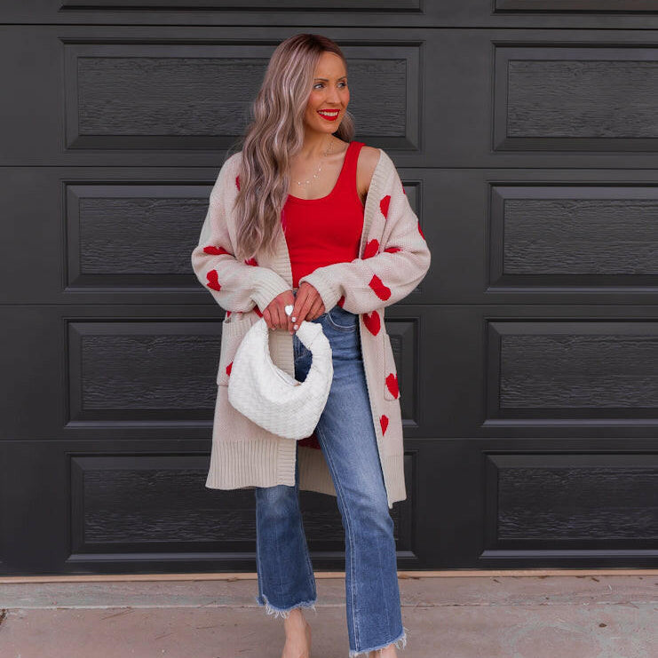 Love Me Or Not Heart Print Cardigan | S-XL-Sweaters-Krush Kandy, Women's Online Fashion Boutique Located in Phoenix, Arizona (Scottsdale Area)