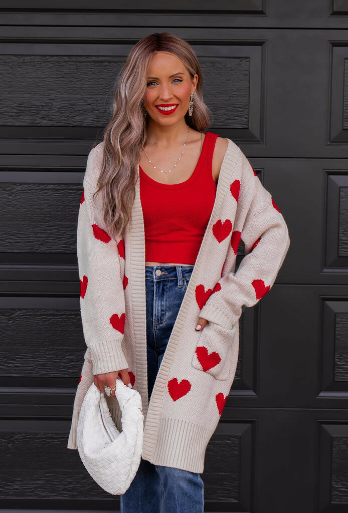 Love Me Or Not Heart Print Cardigan | S-XL-Sweaters-Krush Kandy, Women's Online Fashion Boutique Located in Phoenix, Arizona (Scottsdale Area)