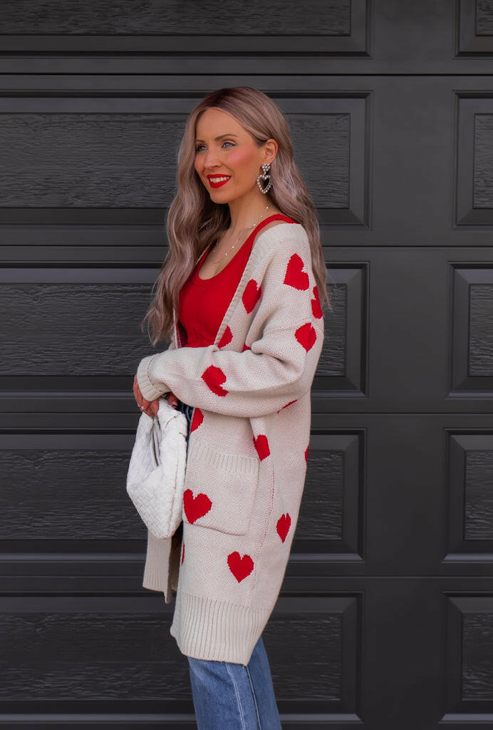 Love Me Or Not Heart Print Cardigan | S-XL-Sweaters-Krush Kandy, Women's Online Fashion Boutique Located in Phoenix, Arizona (Scottsdale Area)