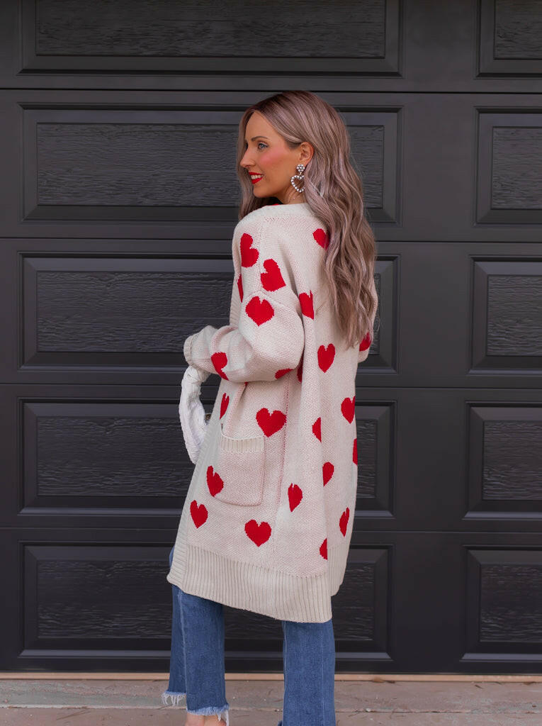 Love Me Or Not Heart Print Cardigan | S-XL-Sweaters-Krush Kandy, Women's Online Fashion Boutique Located in Phoenix, Arizona (Scottsdale Area)