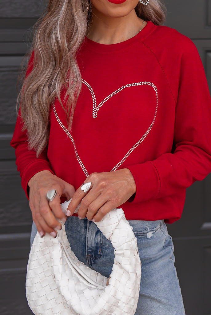 Radiant Love Red Rhinestone Heart Sweater - Sparkle in Style-Sweaters-Krush Kandy, Women's Online Fashion Boutique Located in Phoenix, Arizona (Scottsdale Area)