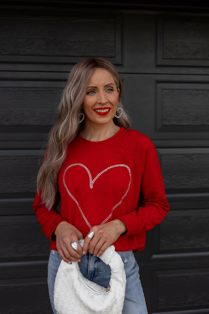 Radiant Love Red Rhinestone Heart Sweater Top-Sweaters-Krush Kandy, Women's Online Fashion Boutique Located in Phoenix, Arizona (Scottsdale Area)
