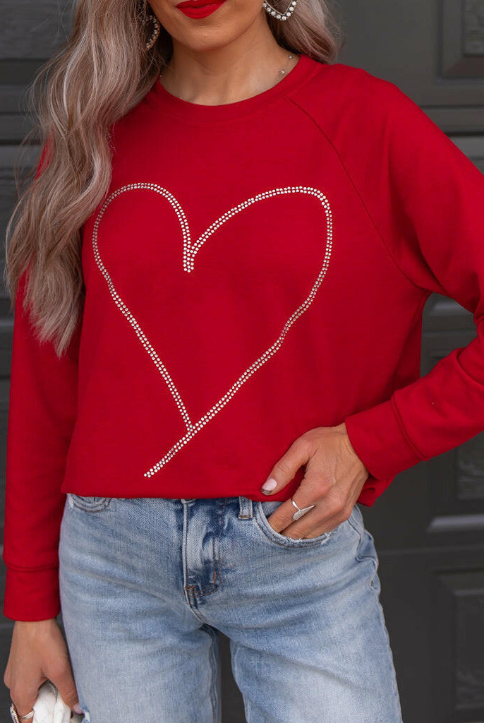 Radiant Love Red Rhinestone Heart Sweater Top-Sweaters-Krush Kandy, Women's Online Fashion Boutique Located in Phoenix, Arizona (Scottsdale Area)
