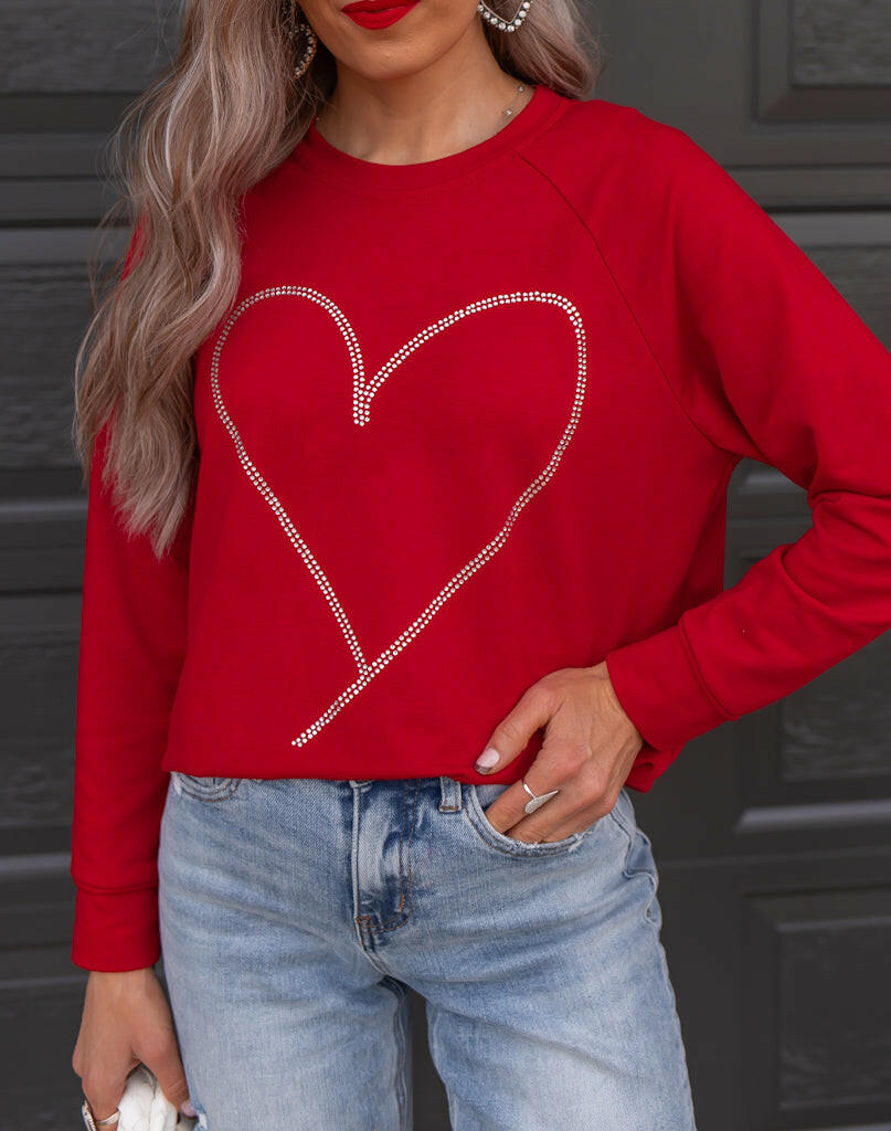 Radiant Love Red Rhinestone Heart Sweater Top-Sweaters-Krush Kandy, Women's Online Fashion Boutique Located in Phoenix, Arizona (Scottsdale Area)