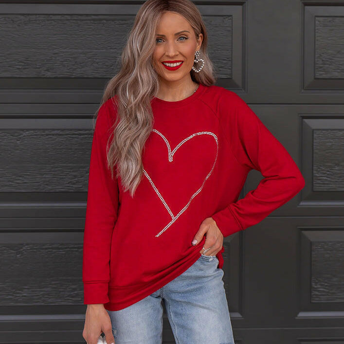 Radiant Love Red Rhinestone Heart Sweater Top-Sweaters-Krush Kandy, Women's Online Fashion Boutique Located in Phoenix, Arizona (Scottsdale Area)