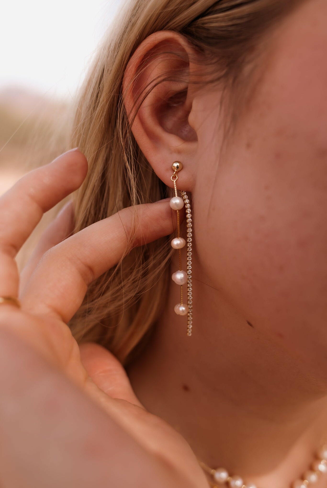 Vintage Pearl & Crystal Tassel Threader Earrings-Earrings-Krush Kandy, Women's Online Fashion Boutique Located in Phoenix, Arizona (Scottsdale Area)