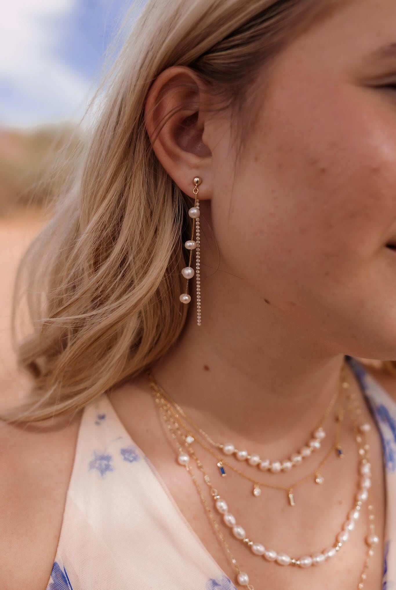 Vintage Pearl & Crystal Tassel Threader Earrings-Earrings-Krush Kandy, Women's Online Fashion Boutique Located in Phoenix, Arizona (Scottsdale Area)