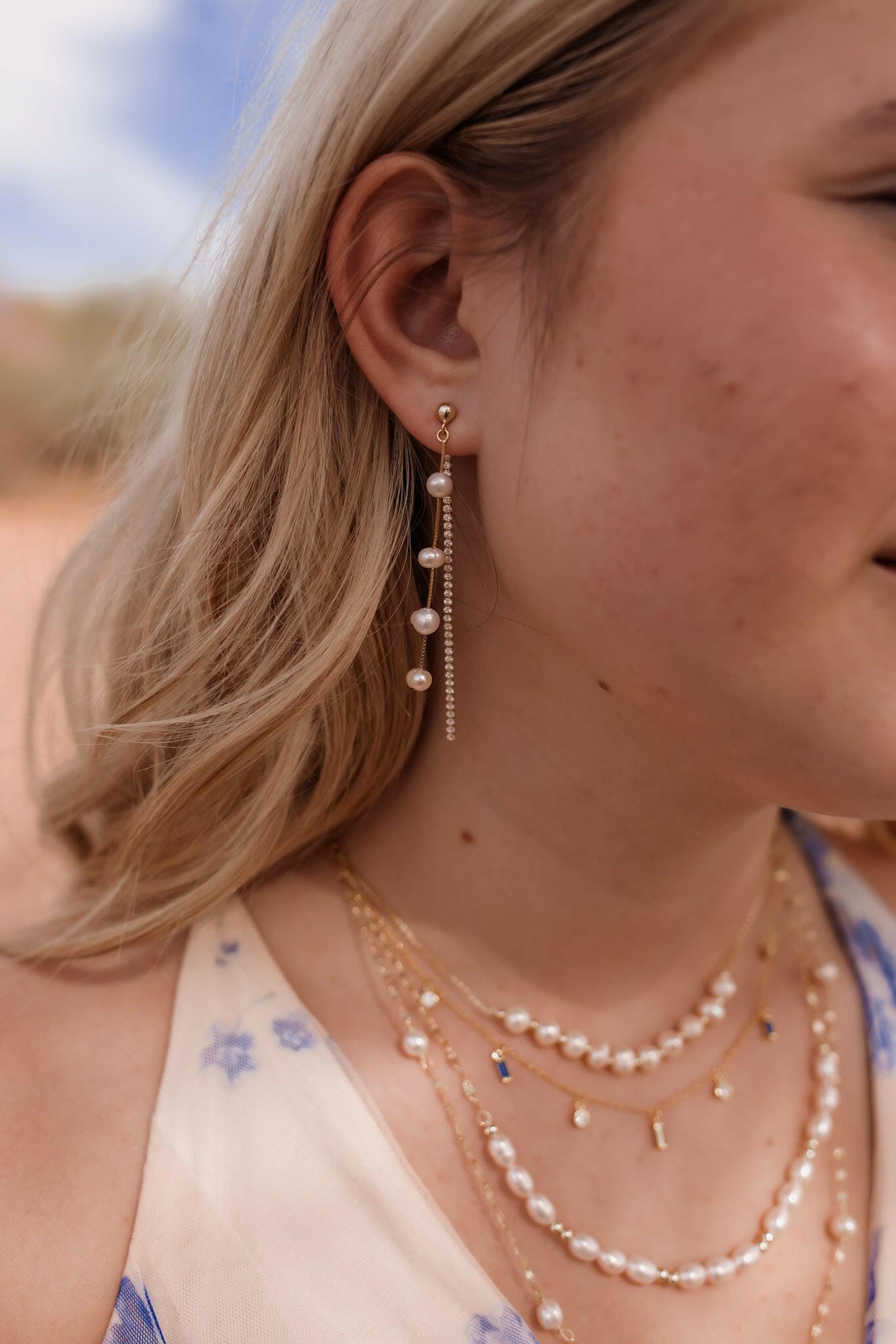 Vintage Pearl & Crystal Tassel Threader Earrings-Earrings-Krush Kandy, Women's Online Fashion Boutique Located in Phoenix, Arizona (Scottsdale Area)