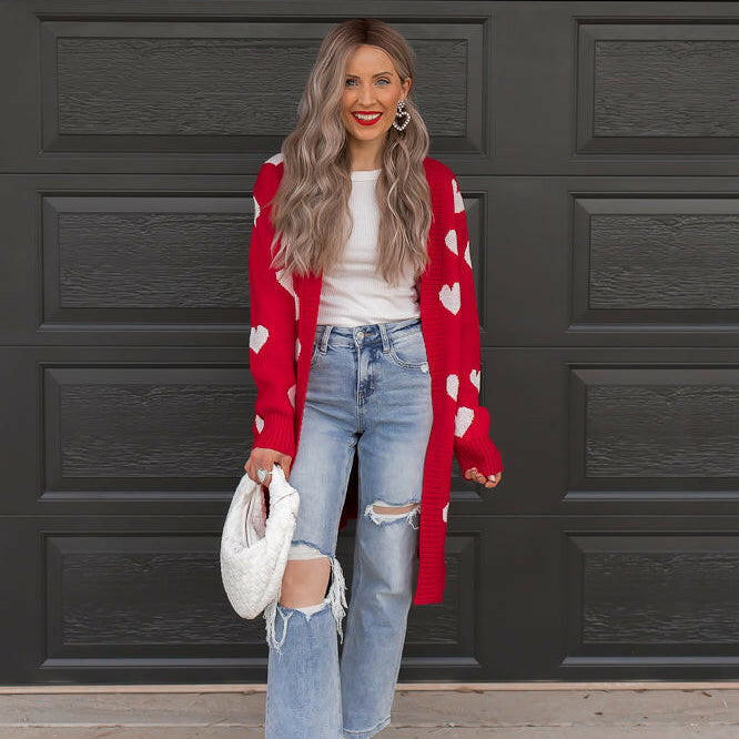 Love Me Or Not Heart Print Cardigan | S-XL-Sweaters-Krush Kandy, Women's Online Fashion Boutique Located in Phoenix, Arizona (Scottsdale Area)