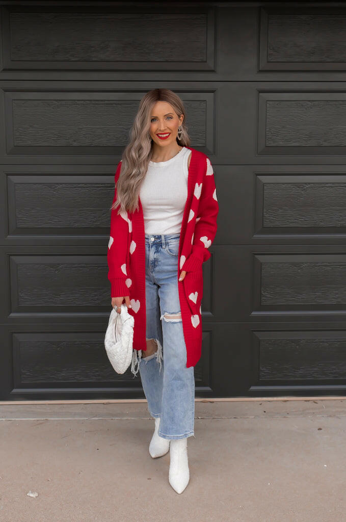 Love Me Or Not Heart Print Cardigan | S-XL-Sweaters-Krush Kandy, Women's Online Fashion Boutique Located in Phoenix, Arizona (Scottsdale Area)