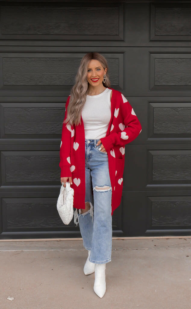Love Me Or Not Heart Print Cardigan | S-XL-Sweaters-Krush Kandy, Women's Online Fashion Boutique Located in Phoenix, Arizona (Scottsdale Area)