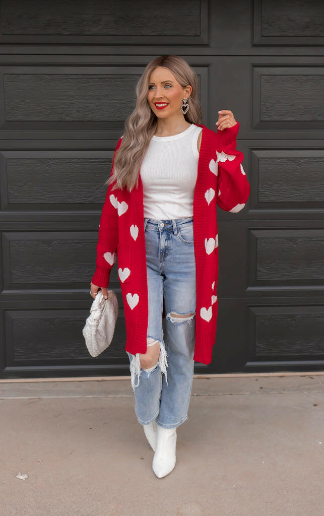 Love Me Or Not Heart Print Cardigan | S-XL-Sweaters-Krush Kandy, Women's Online Fashion Boutique Located in Phoenix, Arizona (Scottsdale Area)