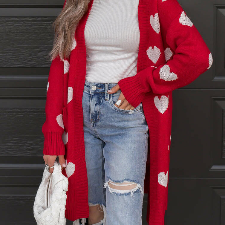 Love Me Or Not Heart Print Cardigan | S-XL-Sweaters-Krush Kandy, Women's Online Fashion Boutique Located in Phoenix, Arizona (Scottsdale Area)