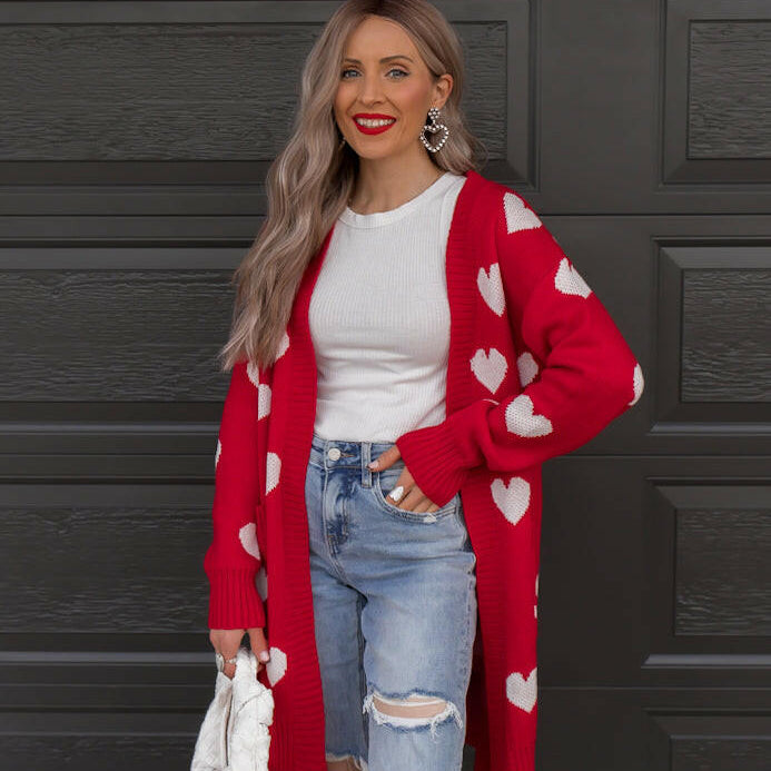 Love Me Or Not Heart Print Cardigan | S-XL-Sweaters-Krush Kandy, Women's Online Fashion Boutique Located in Phoenix, Arizona (Scottsdale Area)