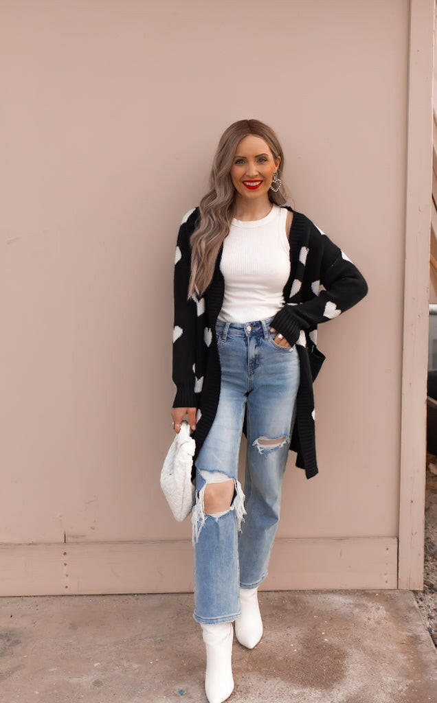 Love Me Or Not Heart Print Cardigan | S-XL-Sweaters-Krush Kandy, Women's Online Fashion Boutique Located in Phoenix, Arizona (Scottsdale Area)