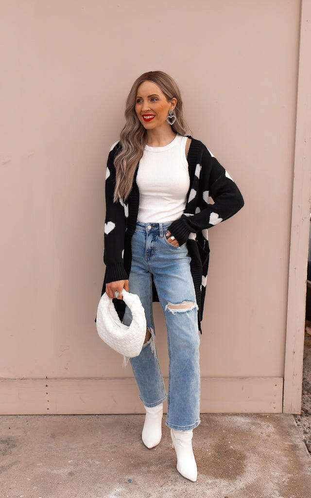 Love Me Or Not Heart Print Cardigan | S-XL-Sweaters-Krush Kandy, Women's Online Fashion Boutique Located in Phoenix, Arizona (Scottsdale Area)