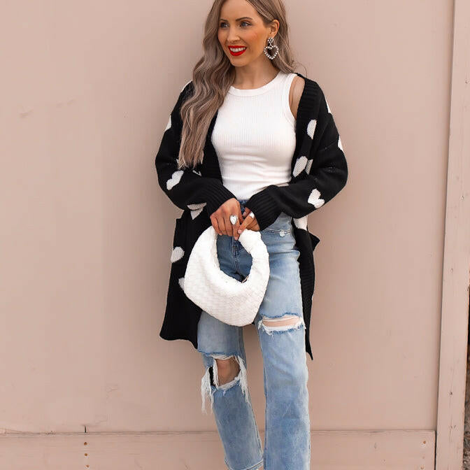 Love Me Or Not Heart Print Cardigan | S-XL-Sweaters-Krush Kandy, Women's Online Fashion Boutique Located in Phoenix, Arizona (Scottsdale Area)