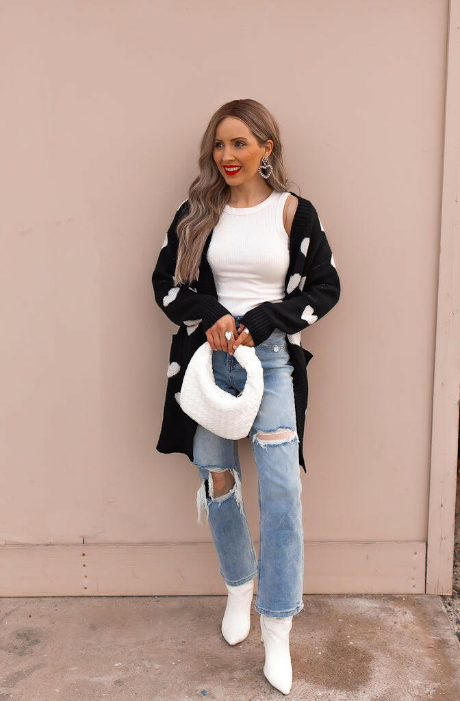 Love Me Or Not Heart Print Cardigan | S-XL-Sweaters-Krush Kandy, Women's Online Fashion Boutique Located in Phoenix, Arizona (Scottsdale Area)