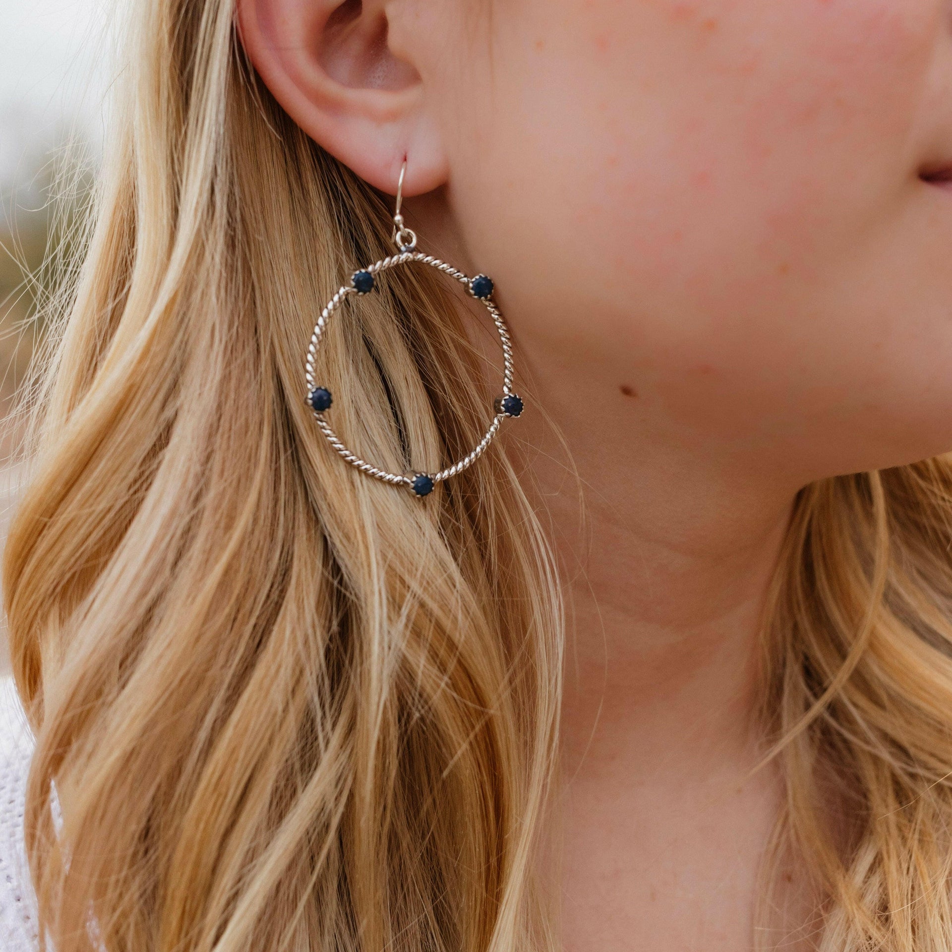 Twisted Rope Stone Hoop Earrings-Hoop Earrings-Krush Kandy, Women's Online Fashion Boutique Located in Phoenix, Arizona (Scottsdale Area)